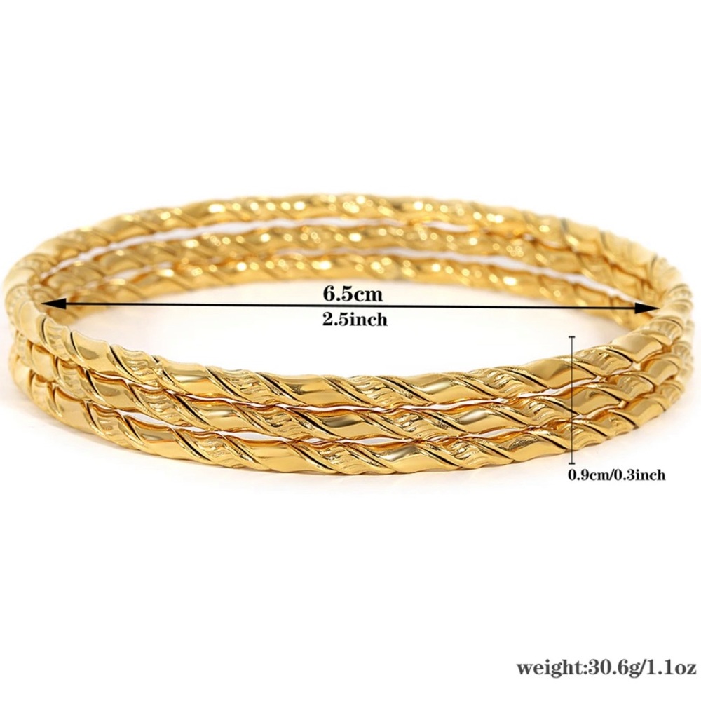 18k Gold Filled Set Of 3 Bangles, 3pc set - Picture 7 of 9